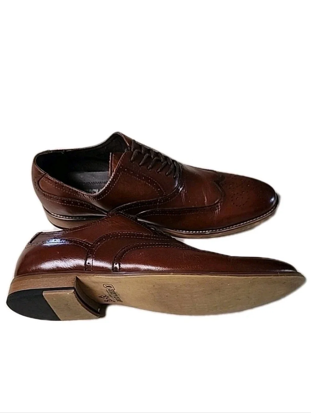 Stacy Adams Men's Dunbar Wingtip Oxford Cognac Leather Brogue Dress Shoe 9
